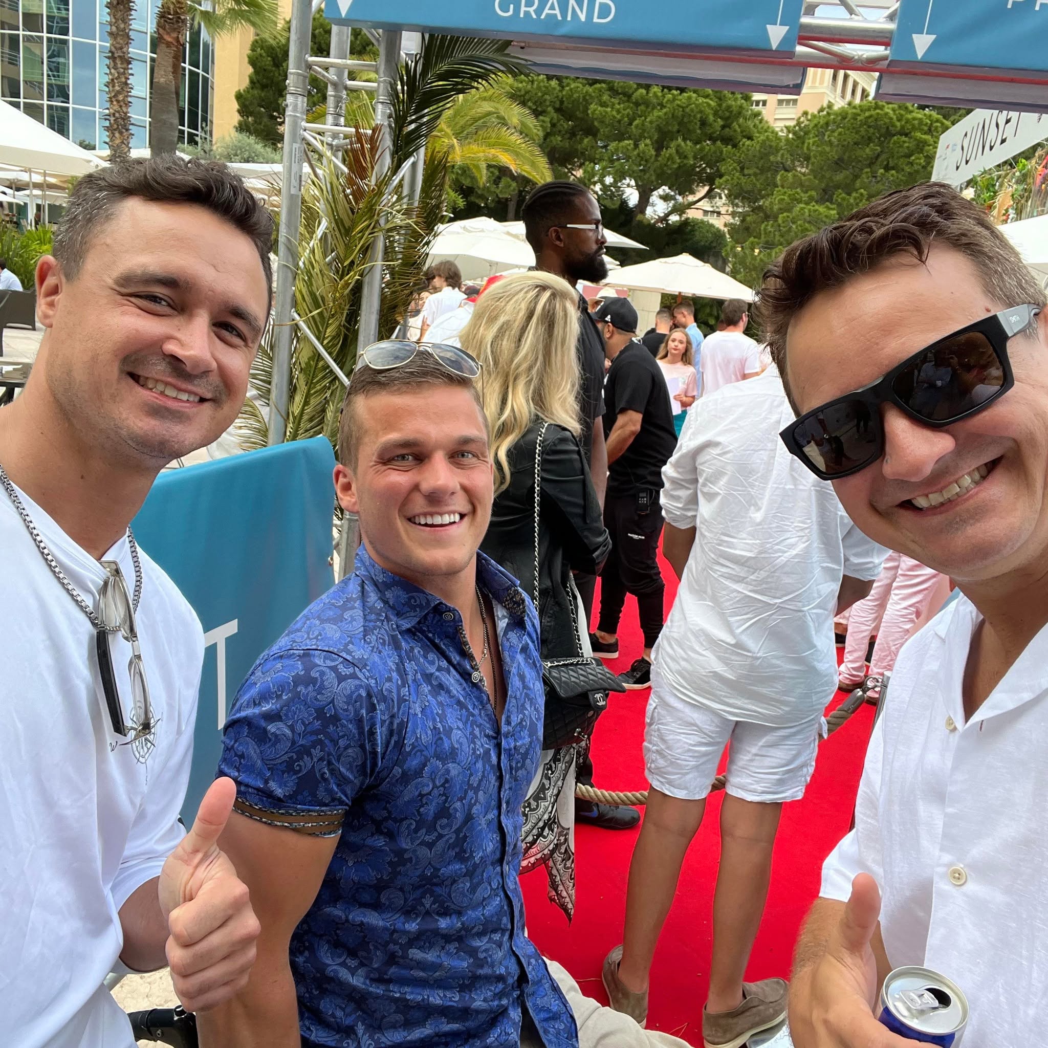 David Porter and Bruce Porter Jr. with Madison Cawthorn in Cannes during Formula 1